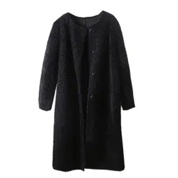 Pelliccia da donna Faux 2021 Cappotto lungo in vera pelle Giacca invernale Donna Lana naturale Double Face Capispalla in vera pelle di pecora merino