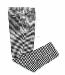 Spodnie garniturowe męskie Houndstooth formalna odzież męska garnitury marynarka spodnie garniturowe Plaid Tweed Man formalne wiosenne spodnie wizytowe wełna X0909