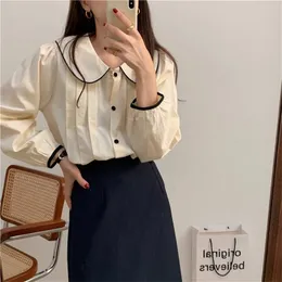 Mild koreansk lös solid elegans blus kvinnliga toppar försäljning kontor lady plus storlek korta kvinnor chic shirts 210525