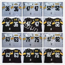 NCAA Football 75 Joe Greene 36 Jerome Bettis Jersey 47 Mel Blount 52 Mike Webster 63 Dermontti Dawson John Stallworth Black White Vintage