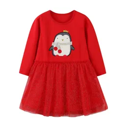 Salto Metri Autunno Primavera Ragazze Manica lunga Animale Applique Cotone Bambini Abiti da festa Abbigliamento per bambini 1260 210529