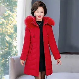 Vinter Kvinnor Lång Parka Solid Tjock Jacka Oversize Slim Hooded Fur Collar Office Ladies Coat Outwear Abrigo Mujer Invierno 211013