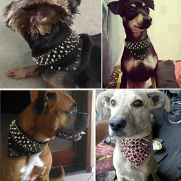 2 breite Haustier-Hunde-Bandana-Halsbänder aus Leder mit Stacheln und Nieten, Schal-Halstuch, passend für mittelgroße und große Hunde, Pitbull, Box323h
