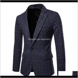 Garnitury Blazers Odzież Odzież Dojazdowa Dostawa 2021 Winter Casual Plaid Drukowane Lapel Slim Laptle Rękaw One Button Mens Suit Top M-4XL AU3F1