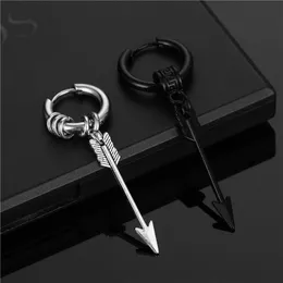 HOOP HUGGIE FASHION PUNK Svart pil Stainless Steel Drop Earrings för Women Men Gothic Street Hip Hop Ear Smycken uttalande