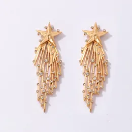 Dangle & Chandelier Vintage Metal Star Rhinestone Dangle Earrings for Women Trendy Meteor Gold Color Drop Earring Lady Party Jewellery