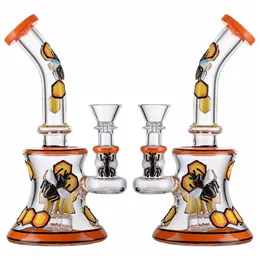 7-calowy 5mm Grube szklane Bongs Pszczoły Styl Fajki Mini Olej Dab Rigs Zlewki Bong Dymanie Rury wodne z 14mm Sól