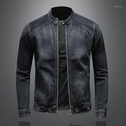Men's Jackets Stand Collar Motorcycle Biker Jeans Patchwork Denim Man Slim Fit Streetwear Vintage Jacket Spring Coat