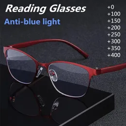 Солнцезащитные очки Модная стальная кожаная анти-синяя полная рамка для чтения Очки для чтения бизнес-компьютеров для пожилых мужчин и женщин