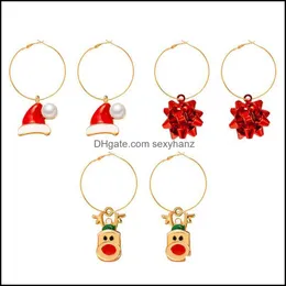 Hoop Hie Earrings Jewelry Christmas Hat Elk Flower European Women Alloy Pearl Circle Encling Gift Festival Festival Festival Three Asessories Drop