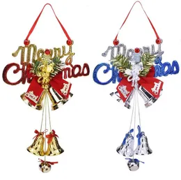 Christmas Bell Hanging Decoration Pendant with Bow-Knot Santa Claus for XMAS Tree Door Windows Fireplace Wall Decor