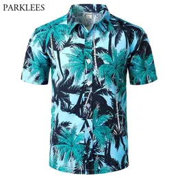 Palm Tree Print Hawaii Skjorta Män Sommar Kortärmad Mens Knapp upp Hawaiian Beach Shirts Holiday Aloha Camisa Hombre 5XL 210809