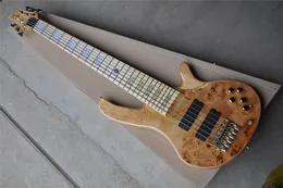 Fabriksanpassade 6 strängar Maple Fingerboard Electric Bass Guitar med gyllene hårdvara, trädmönster, aktiva pickup, tillhandahålla anpassade tjänster