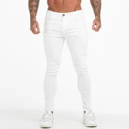 GINGTTO Jeans White Men Cotton High Waist Pants Stretch Plus Size Summer Men's Elastic 36 zm55 210716