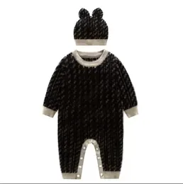 Cute Baby Boys Girls Brand Rompers Letters F Infant Long Sleeve Jumpsuits With Hats Autumn Winter Toddler Keep Warm Knitted Onesies Great Quality Kids Clothing