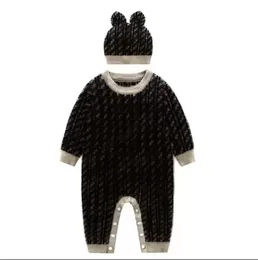 Cute Baby Boys Girls Pagliaccetti di marca Lettere F Tute a maniche lunghe per neonati con cappelli Autunno Inverno Bambino Tenere al caldo Tutine lavorate a maglia Abbigliamento per bambini di ottima qualità