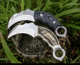 Скорпион Claw Karambit Нож Aus-8A Blade Blade Micarta Ручка Pocket Fire Fired Blade Hunting EDC Ножи для выживания Кожаные Шитроны