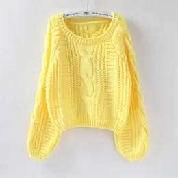 Roupas Femininas Kobiety Pull Swetry Nowe Żółte sweter Bluzy Cukierki Kolor Harajuku Chic Krótki sweter Twisted Pull 210419