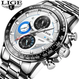 Lige Mężczyźni Zegarki Wojskowe Sporty Wodoodporna Top Luksusowa Marka Zegarek Mężczyźni Biznes Moda Full Steel Watch Relogio Masculino + Box 210527