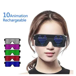 Party Decoration Luminous LED Glasses USB Charging Light Up Eyeglasses 4 Colors 10 Patterns Glow Sunglasses Halloween Bar KTV Parties Prop D