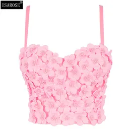 ISAROSE 3D Flower Summer Camisole for Women Detachable Shoulder Straps Sleeveless Party Nightclub Crop Tops Padded Streetwear 210422