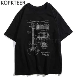 Mode T-shirts Gibson Les Paul Gitarre Patent Drucken Lustige T-shirt Streetwear Harajuku Männer Frauen Kurzarm Baumwolle Tops Tees Y220208