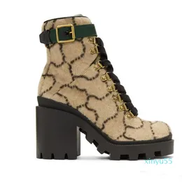 Stivali Martin con tacco alto Autunno inverno Scarpe da donna firmate con tacco grosso Scamosciato Desert Boot 100% vera pelle lettera Lace up Fashion lady x1