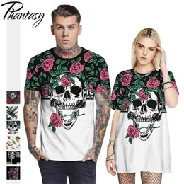 Phantasy Rose Skull Print Couple T-Shirt Couples Casual Short-Sleeved Summer Men Women O-Neck Fashion Sports Street Wear 210716