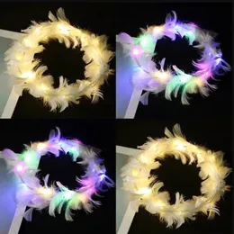 LED Luminous Feather Wreath Headband Hairband Garlands Girls Light Up Hair Wreath Party Wedding Bridesmaid Birthday Gifts