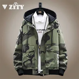 Mäns Camouflage Jacket Män Höst Camo Hooded Coats Militär Man Streewear Army Windbreakers för Man Brand Clothes 211214