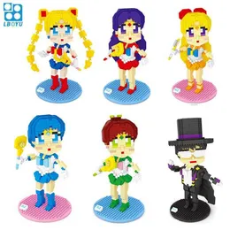 Mini Blocks Cartoon Girl Auction Figur Juguete Micro Blocks Nuvarande DIY Building Educational Toy Anime Barn Leksaker Kids Presenter Q0723