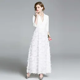 Women Spring Summer Designer Elegant White Maxi Dress Sexy Tassel Patchwork Party Robe Ladies Vintage Blazer Dresses Vestidos 210525