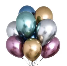 Party supplies 50pcs / parti 12inch glänsande metall pärla latex ballonger tjocka krom metalliska färger uppblåsbara luftbollar födelsedagsinredning sn5504