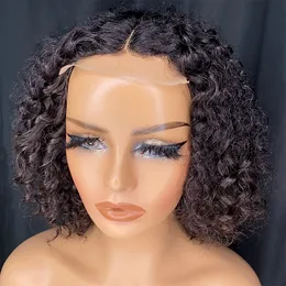 Vendor Factory Price Top Quality Raw Virgin Afro Human Hair Deep Wave Machine Made Closure Wig 8 inch Super September on Sale