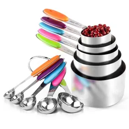 5 Measuring Cups and 5 Measuring Spoons, Color Handle, Premium Stainless Steel, First Choice for Kitchen Baking (10PCS) 1906 V2