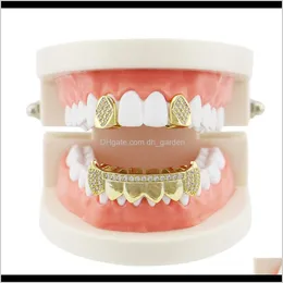 Grillz Body Jewelry Drop Delivery 2021 펑크 세트 골드 시어 치아 Grillz 상단 바닥 그릴 치과 입자 코스프레 파티 9du3b