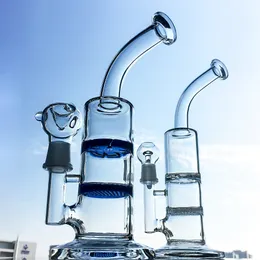 10 Inch Clear Blue Hookahs Honeycomb Perc Glass Bongs Turbine Disc Percolator Oil Dab Rigs 18mm Joint Water Pipes With Bowl