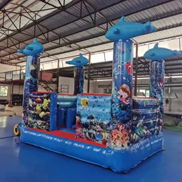 Ocean Themed Underwater Kids Commercial Inflatable Bounce House With Dolphin Combo Bouncy Castle Animal Jumping Bouncer For Sale