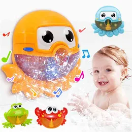 Baby Baby Toy Bubble Maker pływanie wanny mydło maszyna na zewnątrz dmuchanie frogcrabs dla dzieci z muzyką wodą 210712