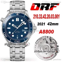 ORF Diver 300 M CAL A8800 Otomatik Erkek İzle 42mm Seramik Çerçeve Mavi Dalga Dokulu Arama Paslanmaz Çelik Bilezik 210.32.42.20.03.001 Süper Sürüm Puretime E5