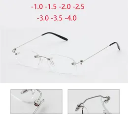 Moda Okulary Okulary Frames Bezramowe Okulary Blisko Zakończone Kobiety Mężczyźni Metal Leg Rimless Square Diopter Eyeglasses -1.0 -1.5 -2.0 -2.5 -