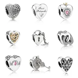 Memnon Jewelry 100% 925 Sterling Silver Charm Angel Heart Friend Daughter Mom love hearts Charms Beads Fit Bracelets DIY for Women Gift to Mum