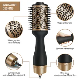 Professional One Step Hair Dryer and Volumizer Blow Hairdryer With Hair Styler Straightener Curling Iron Comb Brush