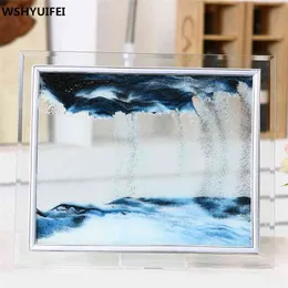 Home decorations glass quicksand creative flow landscape painting birthday gifts office living room 3D hourglass Decoration 210727