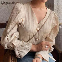 Autumn Casual Sweet Solid Shirt Vintage Women Tops Blouse Chic Fresh High Quality Loose Korean Clothing Blusas 9970 210518