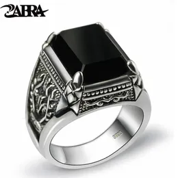 Cluster Rings ZABRA Real 925 Silver Black Zircon Ring For Men Female Engraved Flower Fashion Sterling Thai Jewelry Synthetic Onyx