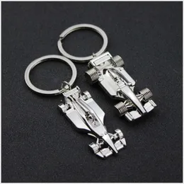 Silver Alloy Full Wheel Car Keychain with Gift Box, Race Car