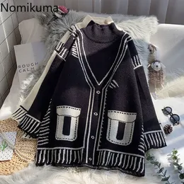 Nomikuma Pull Femme Autumn Winter Half Turtleneck Women Sweater Korean Causal Cartoon Long Sleeve Knitted Pullover 6D038 210427