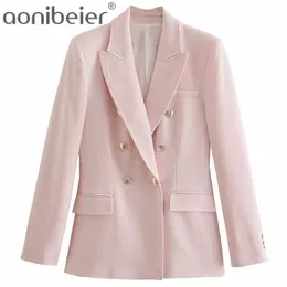 OL Style Light Pink Women Suit Jacket Spring Summer Metal Buttons Office Lady Casual Blazers Wrist Sleeve Female Coats 210604