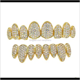 Grillz, Dental Grills Body Jewelry Drop Delivery 2021 Hiphop Rock Gold Rosegold White Zircon Teeth Arrive Copper Upper Bottom Braces Grillz F